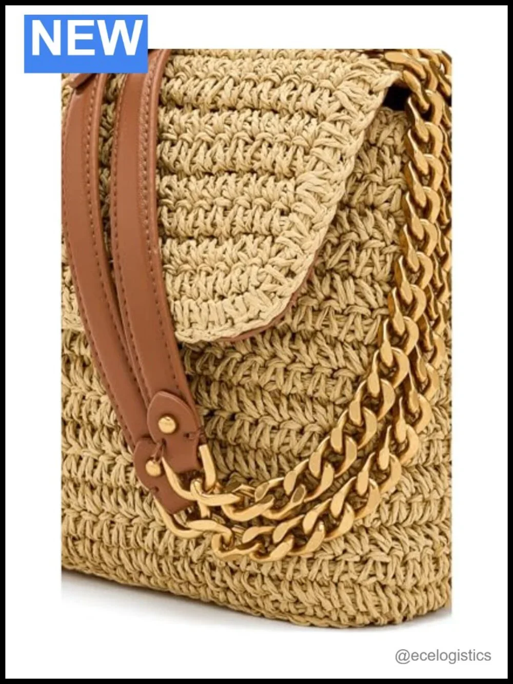 Straw Crossbody Bag with Leather Strap